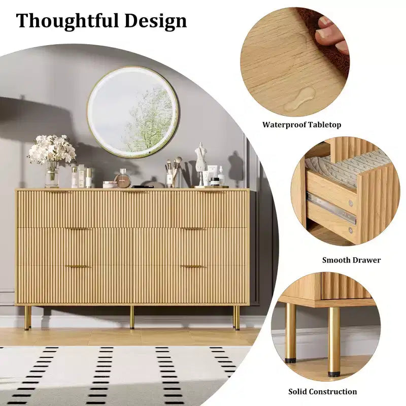 Commode en bois pour chambre à coucher, commode à tiroirs cannelée, commodes modernes en bois pour placard, organisateur de rangement de meubles de chambre à coucher