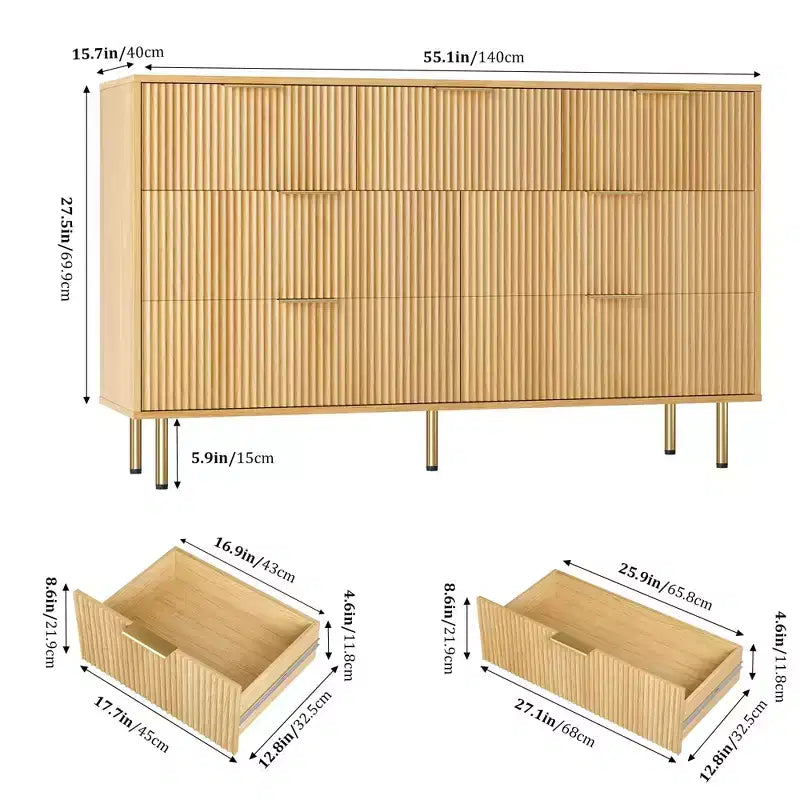 Commode en bois pour chambre à coucher, commode à tiroirs cannelée, commodes modernes en bois pour placard, organisateur de rangement de meubles de chambre à coucher