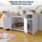 Meuble de toilette caché pour chat avec rangement, style table d'appoint moderne, maison de toilette pour chats d'intérieur en panneaux de particules blancs, contrôle des odeurs et design intime