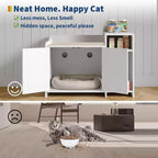 Meuble de toilette caché pour chat avec rangement, style table d'appoint moderne, maison de toilette pour chats d'intérieur en panneaux de particules blancs, contrôle des odeurs et design intime
