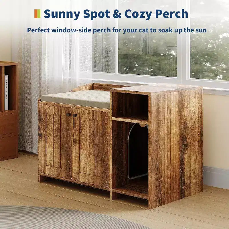 Meuble de toilette caché pour chat avec rangement, style table d'appoint moderne, maison de toilette pour chats d'intérieur en panneaux de particules blancs, contrôle des odeurs et design intime