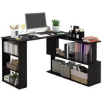 HOMCOM 360 Rotating Home Office Desk L Shaped Corner Computer Desk with Storage Shelves, Writing Table Workstation, Black