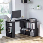 Bureau d'angle en L HOMCOM 360 rotatif pour bureau à domicile avec étagères de rangement, table d'écriture, poste de travail, noir