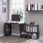 Bureau d'angle en L HOMCOM 360 rotatif pour bureau à domicile avec étagères de rangement, table d'écriture, poste de travail, noir