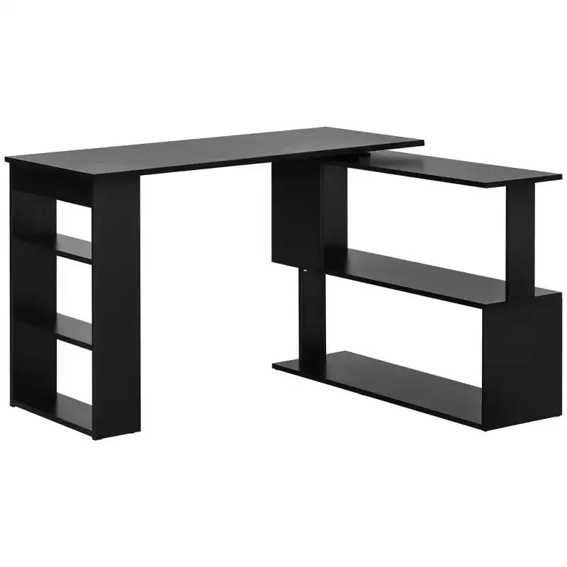 Bureau d'angle en L HOMCOM 360 rotatif pour bureau à domicile avec étagères de rangement, table d'écriture, poste de travail, noir