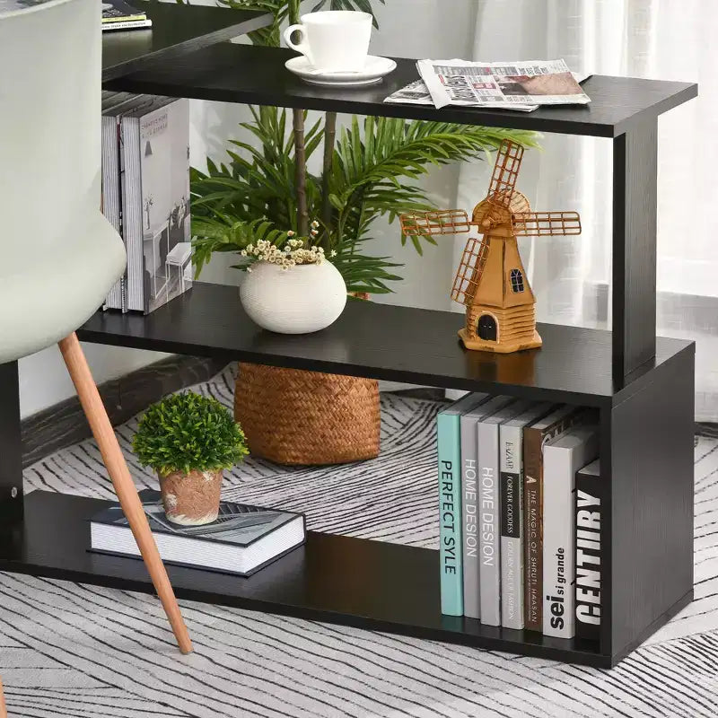 Bureau d'angle en L HOMCOM 360 rotatif pour bureau à domicile avec étagères de rangement, table d'écriture, poste de travail, noir