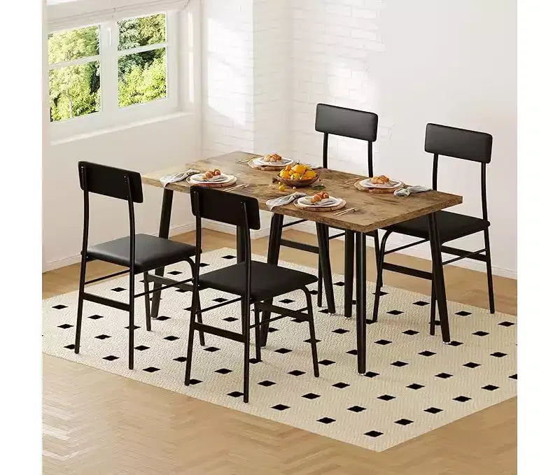 Ensemble repas compact 3 pièces pour 2 – Table peu encombrante en bois et métal avec 2 chaises rembourrées – Idéal pour les appartements et les coins petit-déjeuner