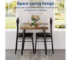 Ensemble repas compact 3 pièces pour 2 – Table peu encombrante en bois et métal avec 2 chaises rembourrées – Idéal pour les appartements et les coins petit-déjeuner