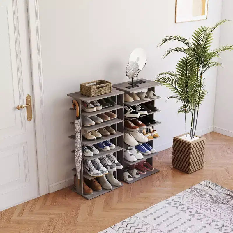 TUYOHW Étagère à chaussures verticale à 7 niveaux avec crochets, organiseur de chaussures multifonctionnel pour entrée