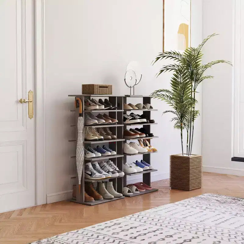 TUYOHW Étagère à chaussures verticale à 7 niveaux avec crochets, organiseur de chaussures multifonctionnel pour entrée