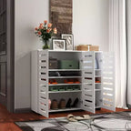 TUYOHW Armoire à chaussures en bois à 5 niveaux avec étagères réglables, range-chaussures à portes persiennes, organisateur de chaussures multi-scènes pour les espaces de vie de la maison