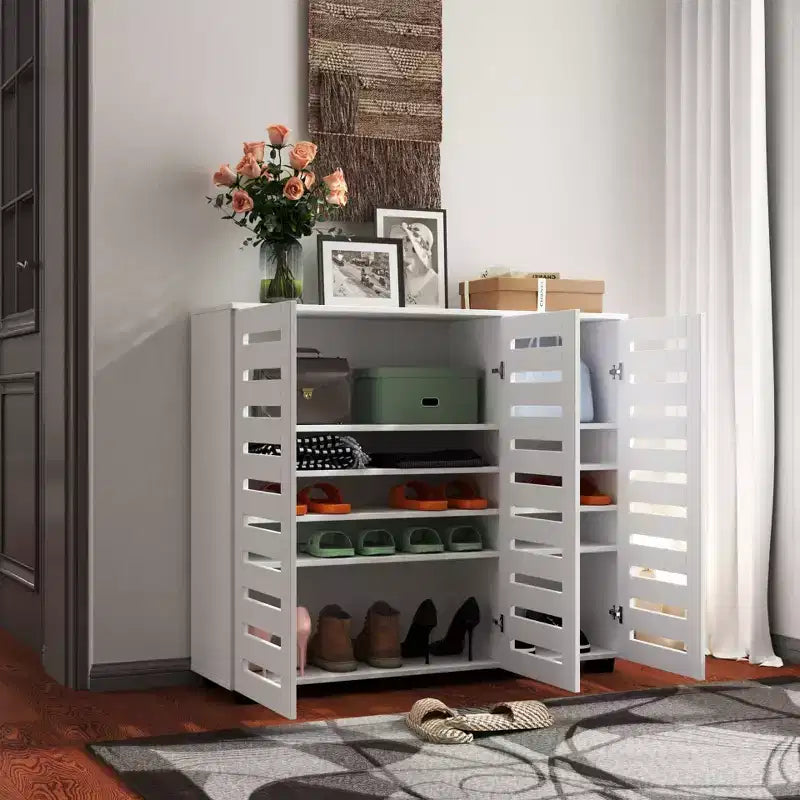 TUYOHW Armoire à chaussures en bois à 5 niveaux avec étagères réglables, range-chaussures à portes persiennes, organisateur de chaussures multi-scènes pour les espaces de vie de la maison