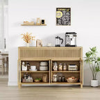 Grand buffet bahut de 55" avec rangements et 2 tiroirs cannelés, meuble de rangement pour bar à café, pour salle à manger, salon, cuisine
