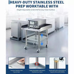 Table de préparation et de travail en acier inoxydable avec roulettes, table de cuisine commerciale en métal robuste avec étagère inférieure réglable pour restaurant