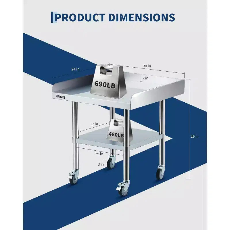 Table de préparation et de travail en acier inoxydable avec roulettes, table de cuisine commerciale en métal robuste avec étagère inférieure réglable pour restaurant