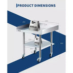 Table de préparation et de travail en acier inoxydable avec roulettes, table de cuisine commerciale en métal robuste avec étagère inférieure réglable pour restaurant