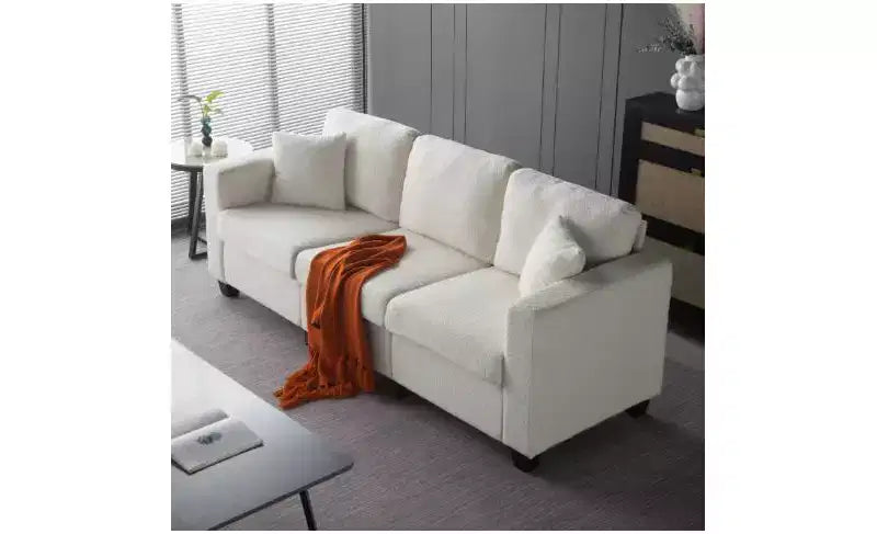 Canapé 3 places moderne Okak en velours Teddy avec coussins de dossier épais, canapé-lit rembourré pour salon, appartement