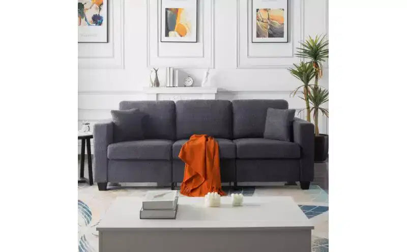 Canapé 3 places moderne Okak en velours Teddy avec coussins de dossier épais, canapé-lit rembourré pour salon, appartement