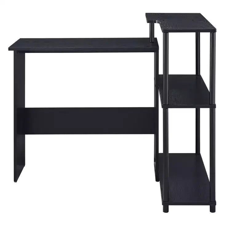 Bureau d'écriture en forme de L TUYOHW, bureau d'étude avec étagère latérale ouverte, cadre en métal, petit bureau de bureau à 3 niveaux pour le travail à domicile, la chambre à coucher