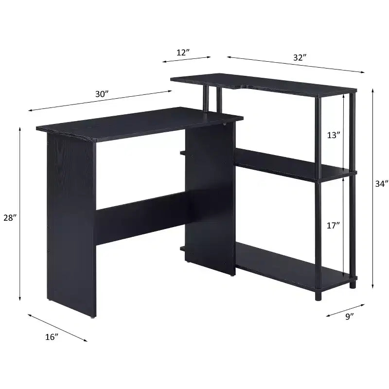 Bureau d'écriture en forme de L TUYOHW, bureau d'étude avec étagère latérale ouverte, cadre en métal, petit bureau de bureau à 3 niveaux pour le travail à domicile, la chambre à coucher