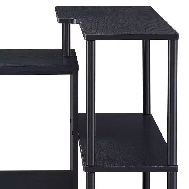Bureau d'écriture en forme de L TUYOHW, bureau d'étude avec étagère latérale ouverte, cadre en métal, petit bureau de bureau à 3 niveaux pour le travail à domicile, la chambre à coucher