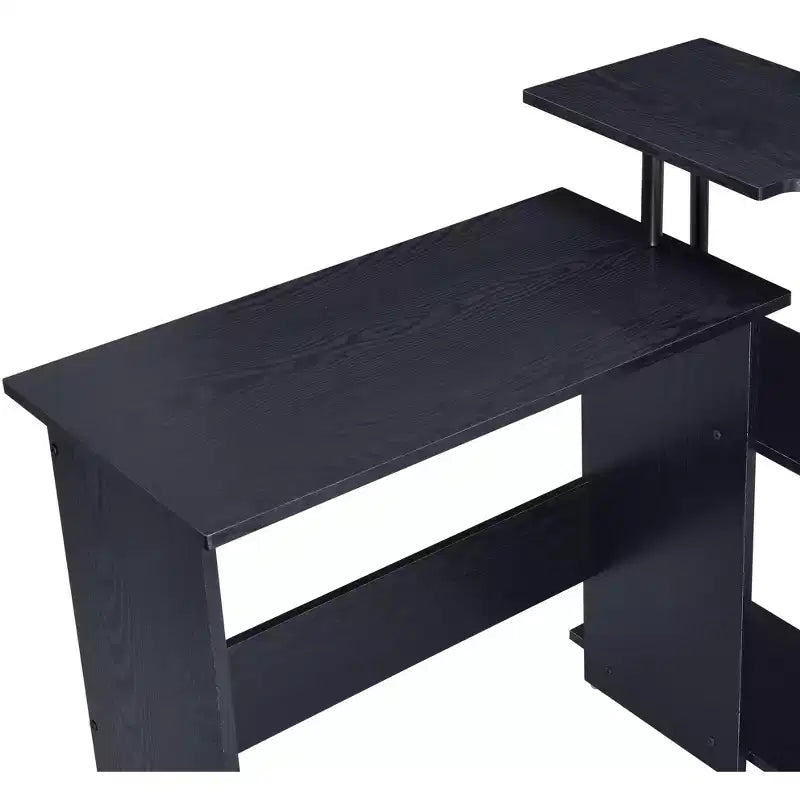 Bureau d'écriture en forme de L TUYOHW, bureau d'étude avec étagère latérale ouverte, cadre en métal, petit bureau de bureau à 3 niveaux pour le travail à domicile, la chambre à coucher