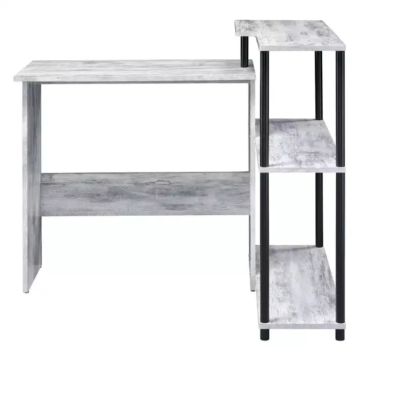 Bureau d'écriture en forme de L TUYOHW, bureau d'étude avec étagère latérale ouverte, cadre en métal, petit bureau de bureau à 3 niveaux pour le travail à domicile, la chambre à coucher