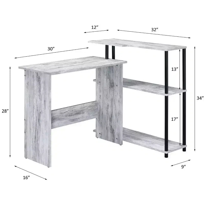 Bureau d'écriture en forme de L TUYOHW, bureau d'étude avec étagère latérale ouverte, cadre en métal, petit bureau de bureau à 3 niveaux pour le travail à domicile, la chambre à coucher