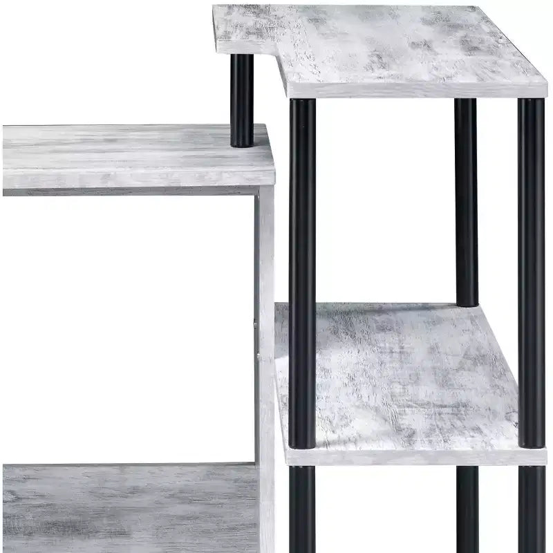 Bureau d'écriture en forme de L TUYOHW, bureau d'étude avec étagère latérale ouverte, cadre en métal, petit bureau de bureau à 3 niveaux pour le travail à domicile, la chambre à coucher