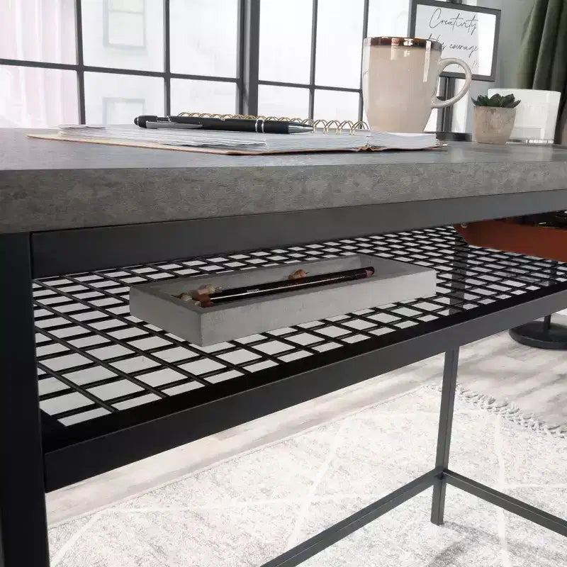 TUYOHW Bureau moderne 40 pour la maison, avec étagère inférieure réglable, cadre en métal, bureau de travail pour la maison, le bureau, les études, les petits espaces, gris