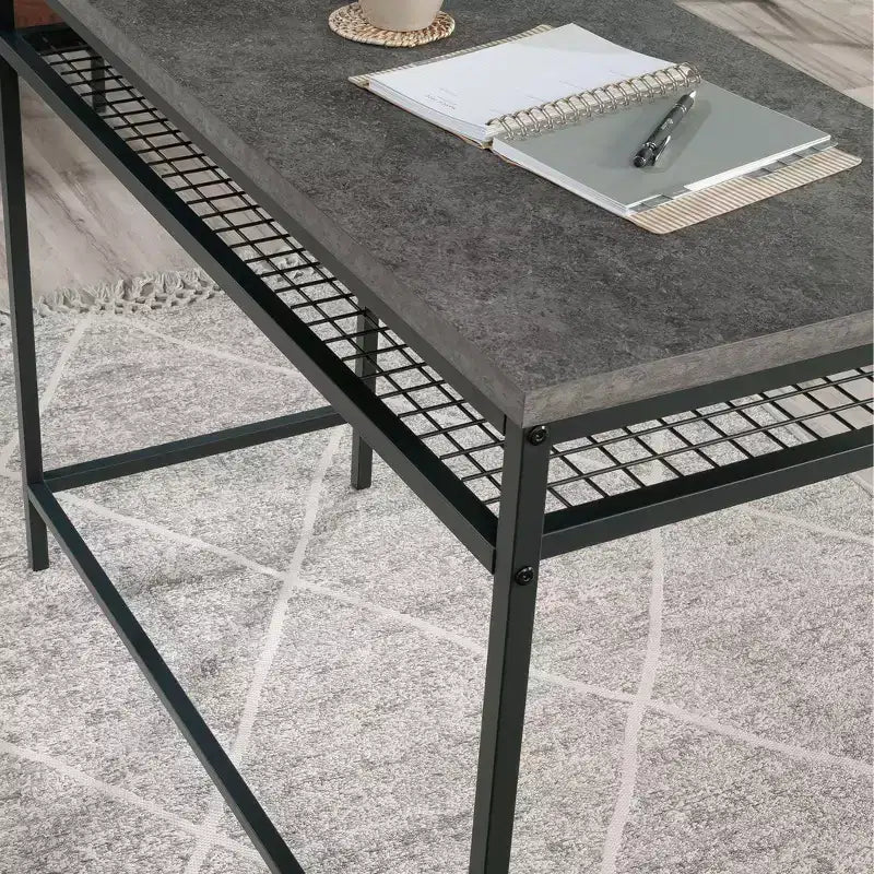 TUYOHW Bureau moderne 40 pour la maison, avec étagère inférieure réglable, cadre en métal, bureau de travail pour la maison, le bureau, les études, les petits espaces, gris