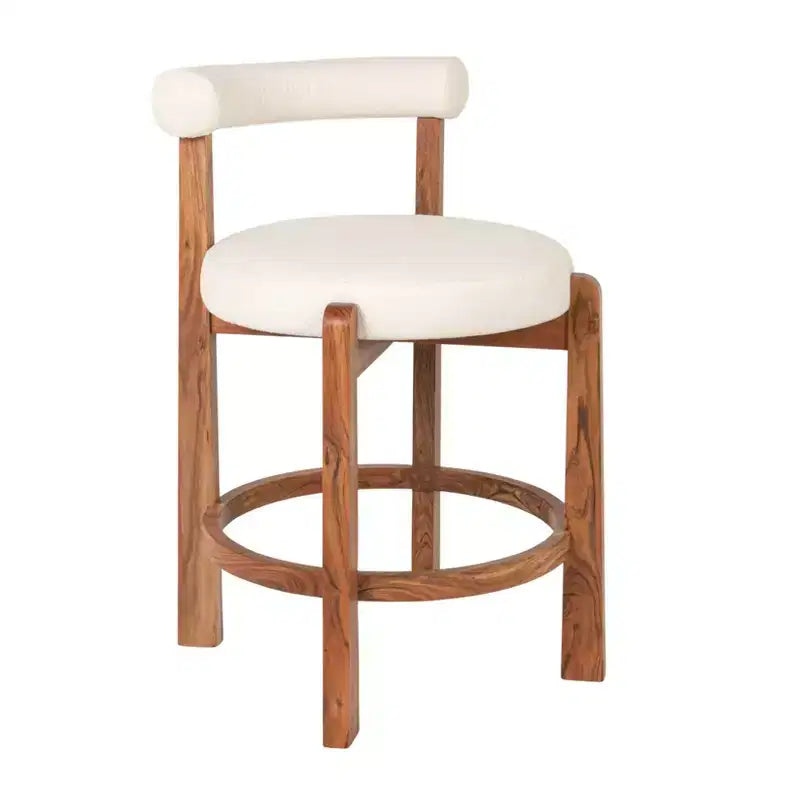 Storied Home Acacia Wood & Boucle Counter Height Bar Chair
