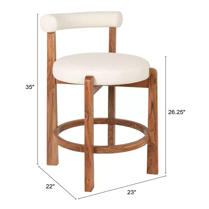 Chaise de bar hauteur comptoir en bois d'acacia et bouclette Storied Home