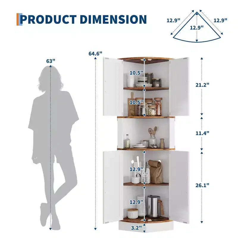 Meuble d'angle de ferme de 65 po avec éclairage DEL, meuble de rangement d'exposition autoportant avec porte de grange, 5 étagères et ports USB et prises de courant