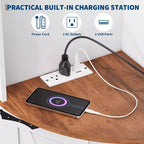 Meuble d'angle de ferme de 65 po avec éclairage DEL, meuble de rangement d'exposition autoportant avec porte de grange, 5 étagères et ports USB et prises de courant