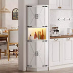Meuble d'angle de ferme de 65 po avec éclairage DEL, meuble de rangement d'exposition autoportant avec porte de grange, 5 étagères et ports USB et prises de courant