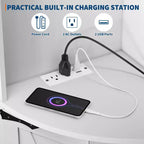 Meuble d'angle de ferme de 65 po avec éclairage DEL, meuble de rangement d'exposition autoportant avec porte de grange, 5 étagères et ports USB et prises de courant