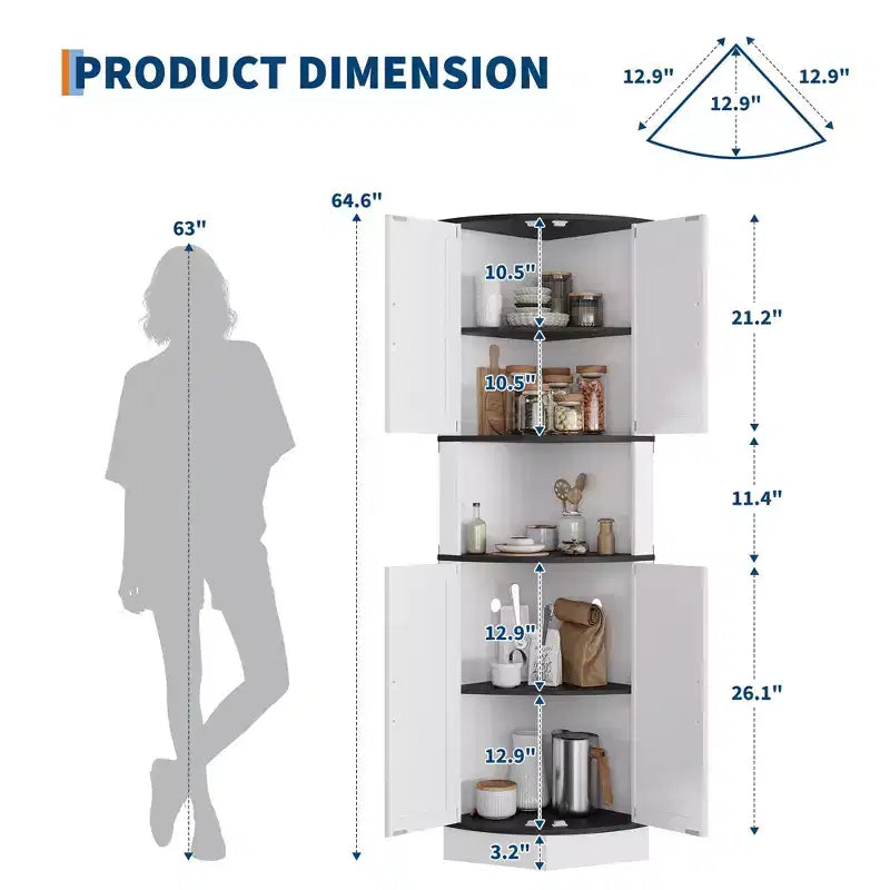 Meuble d'angle de ferme de 65 po avec éclairage DEL, meuble de rangement d'exposition autoportant avec porte de grange, 5 étagères et ports USB et prises de courant