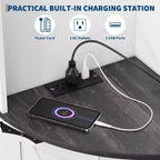 Meuble d'angle de ferme de 65 po avec éclairage DEL, meuble de rangement d'exposition autoportant avec porte de grange, 5 étagères et ports USB et prises de courant