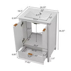 Meuble-lavabo de salle de bain 24 pouces, ensemble moderne avec lavabo, robinet monotrou, portes texturées, tiroir, pieds en pin, grand rangement, charnières à fermeture douce