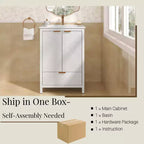 Meuble-lavabo de salle de bain 24 pouces, ensemble moderne avec lavabo, robinet monotrou, portes texturées, tiroir, pieds en pin, grand rangement, charnières à fermeture douce