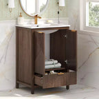 Meuble-lavabo de salle de bain 24 pouces, ensemble moderne avec lavabo, robinet monotrou, portes texturées, tiroir, pieds en pin, grand rangement, charnières à fermeture douce