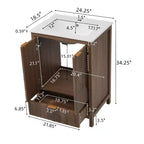 Meuble-lavabo de salle de bain 24 pouces, ensemble moderne avec lavabo, robinet monotrou, portes texturées, tiroir, pieds en pin, grand rangement, charnières à fermeture douce