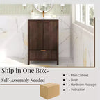Meuble-lavabo de salle de bain 24 pouces, ensemble moderne avec lavabo, robinet monotrou, portes texturées, tiroir, pieds en pin, grand rangement, charnières à fermeture douce