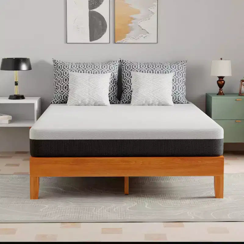 Cadre de lit en bois FDW, sommier polyvalent en bois massif avec 14 lattes en bois, aucun sommier tapissier requis