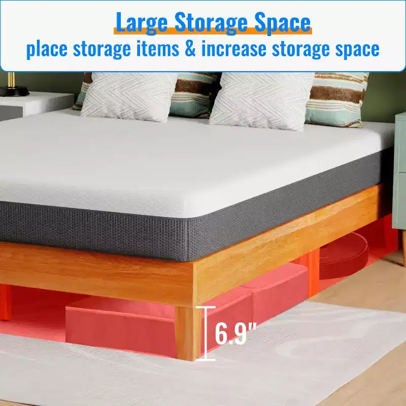 Cadre de lit en bois FDW, sommier polyvalent en bois massif avec 14 lattes en bois, aucun sommier tapissier requis