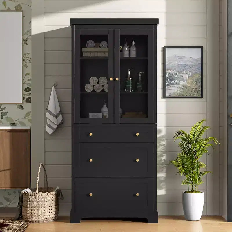 Bathroom Storage Cabinet 70 Freestanding Floor Cabinet with 3 Drawers and Adjustable Shelves, Kitchen Pantry Cabinet for Bathroom Office
