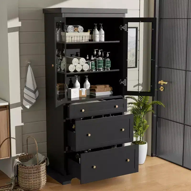 Meuble de rangement de salle de bain 70 Meuble bas autoportant avec 3 tiroirs et étagères réglables, Armoire de cuisine pour salle de bain ou bureau
