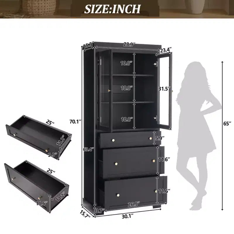 Meuble de rangement de salle de bain 70 Meuble bas autoportant avec 3 tiroirs et étagères réglables, Armoire de cuisine pour salle de bain ou bureau