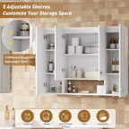Meuble vasque de salle de bain moderne avec 5 étagères réglables, armoire à pharmacie murale, charnières à fermeture douce et design à étagères ouvertes, Blanc